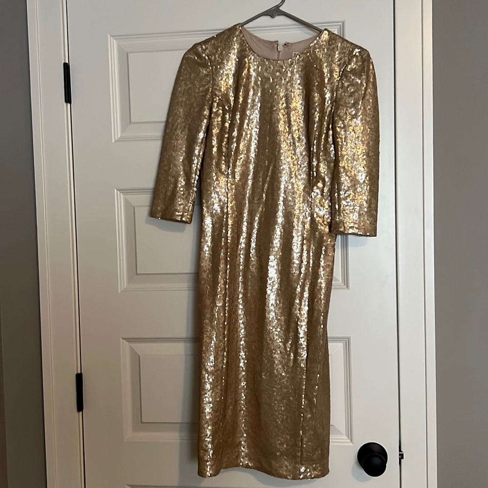 EUC gold sequin 3/4 sleeve shift dress